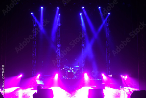 Free stage with lights background, lighting devices.