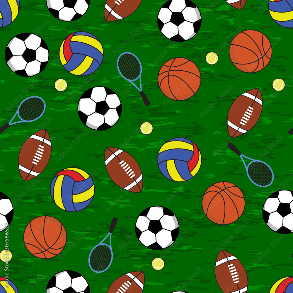 Vector Sports Balls Seamless Background. Ideal for fabric, wallpaper, wrapping paper, textile, bedding, t-shirt print.