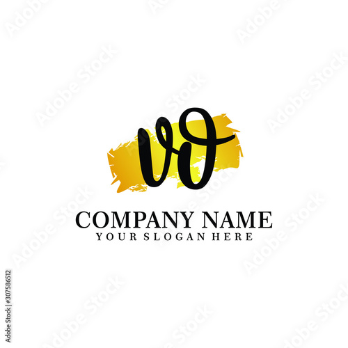 letter VO handwriting Black color logo, and elegant gold brush template