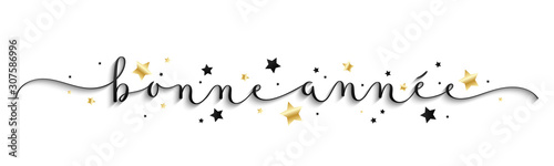 Calligraphie vecteur en or et noir BONNE ANNEE avec étoiles