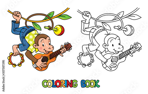 Monkey musician ABC coloring book. Alphabet M