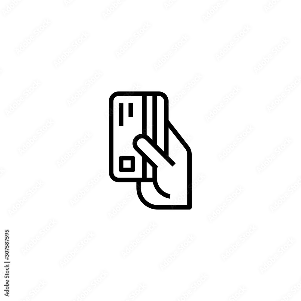 Hand holding a credit card. ATM sign. Vector illustration.
