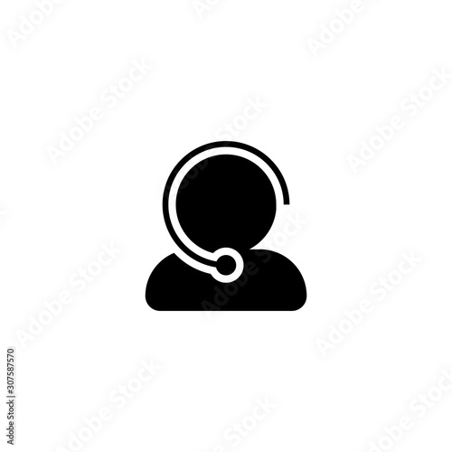 Customer Service Icon - User With Headphone Vector illustration. Call center operator. Clients care service. Website manager.