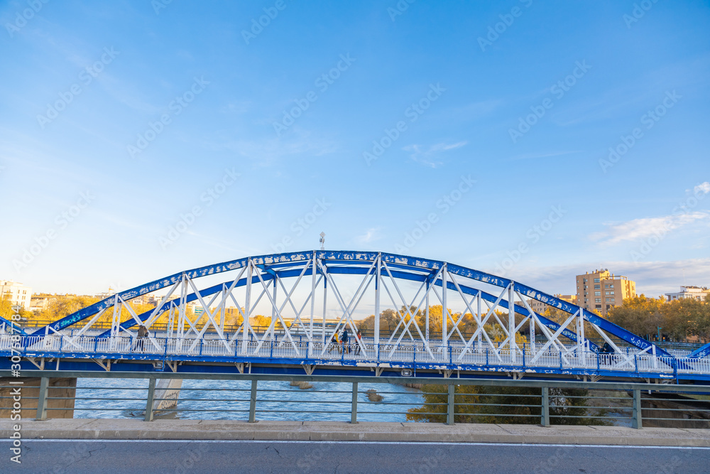 Zaragoza November 29, 2019, iron bridge in Zaragoza city