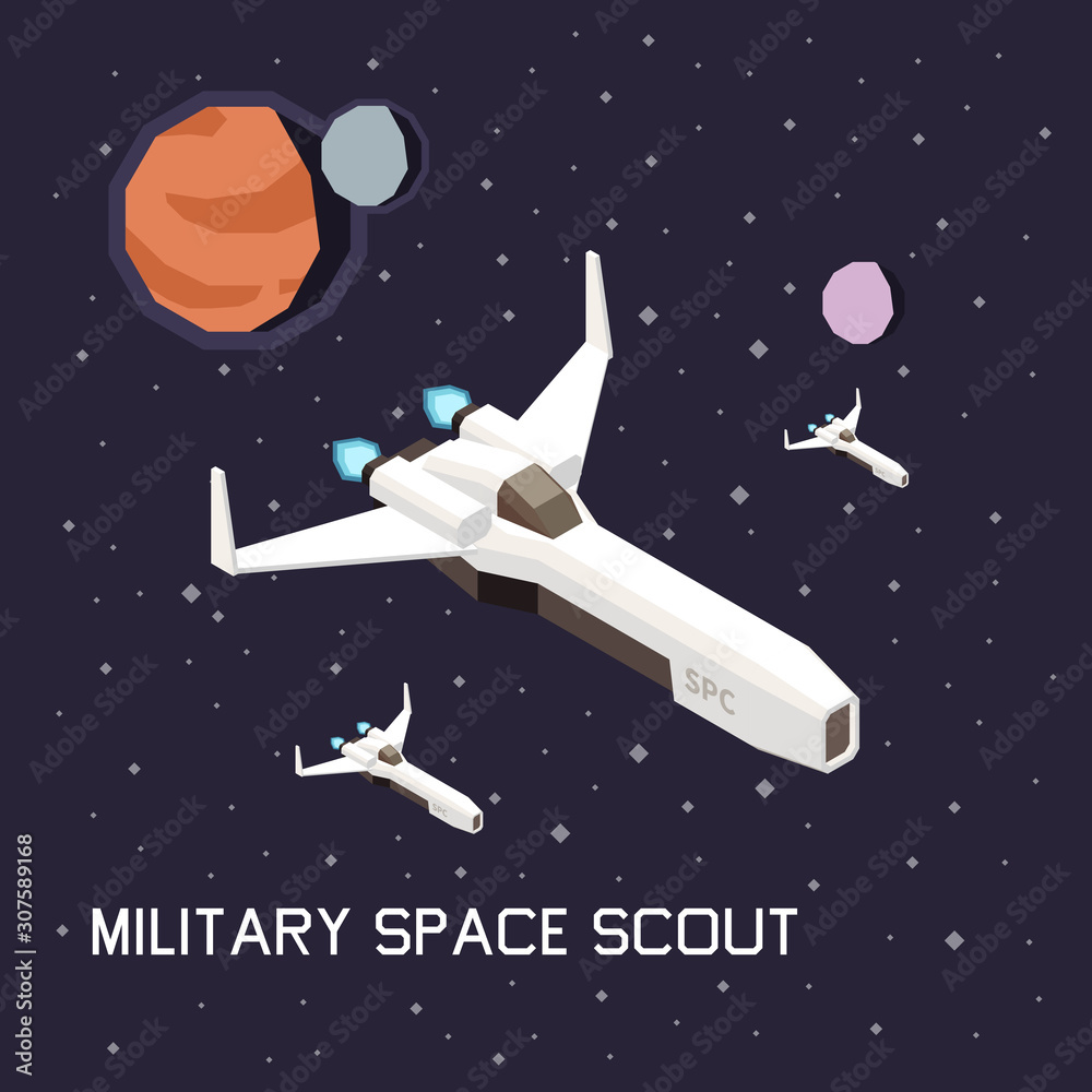 Naklejka premium Space Ship Isometric Composition