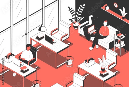 Isometric Office Indoor Composition