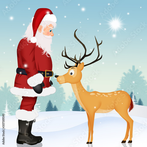 illustration of Santa Clasu and reindeer