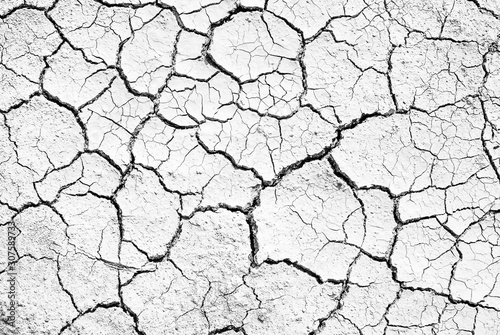 Cracks of topsoil, white and black surfaces for background