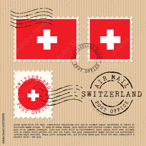 Postage stamps isolated on brown paper background with national flag  : Vector Illustration