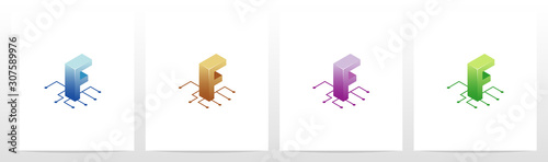 Digital Circuit Nodes Letter Logo Design F