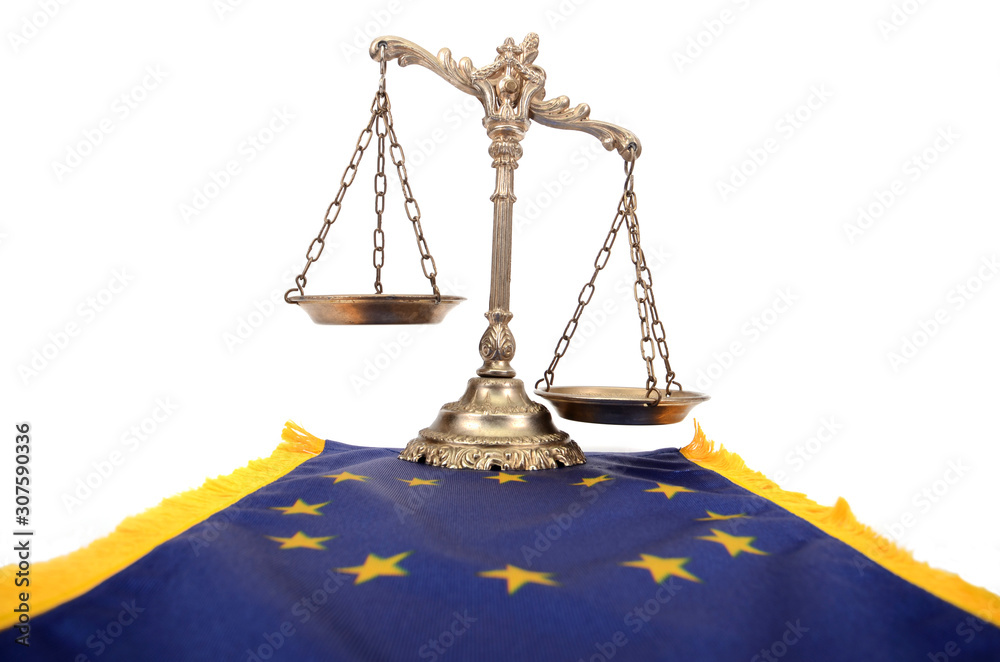 Tableau sur toile Scales of Justice and European Union flag