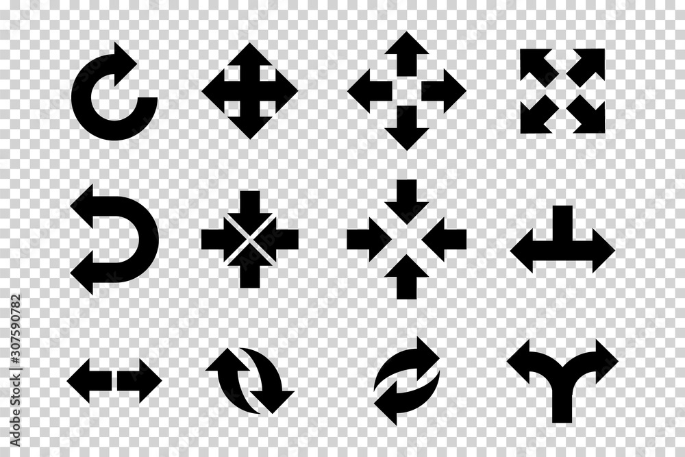 Arrows vector. Flat balck arrows isolated on transoarent background.