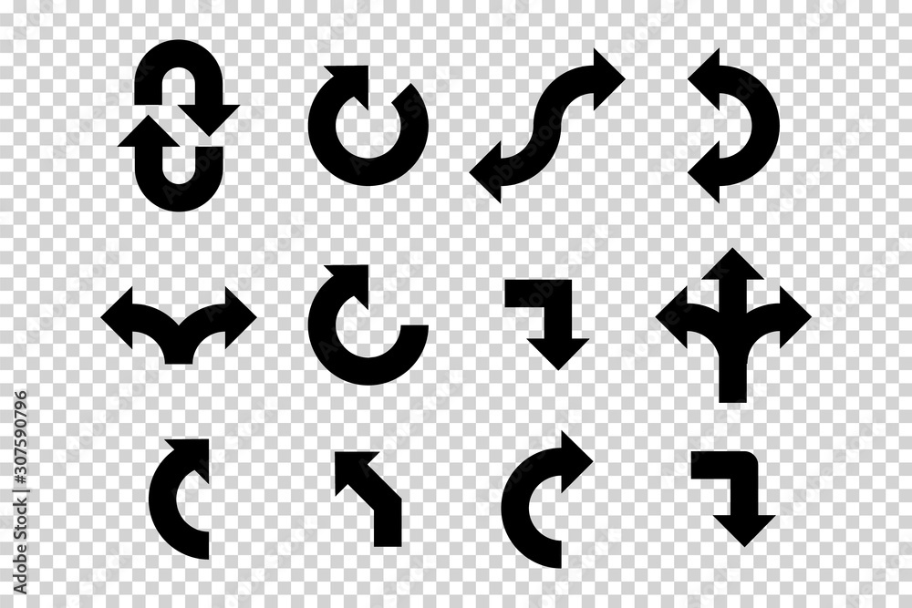 Arrows vector. Flat balck arrows isolated on transoarent background.