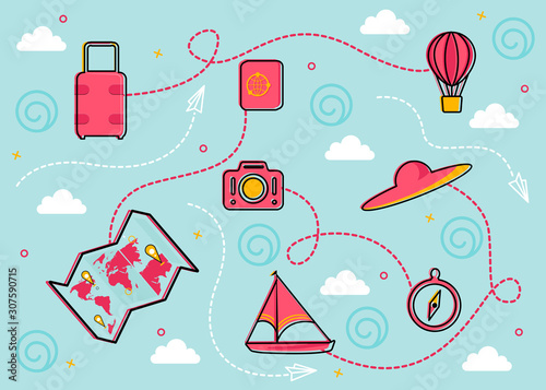 Travel and Tourism background with icons - Vector Illustration