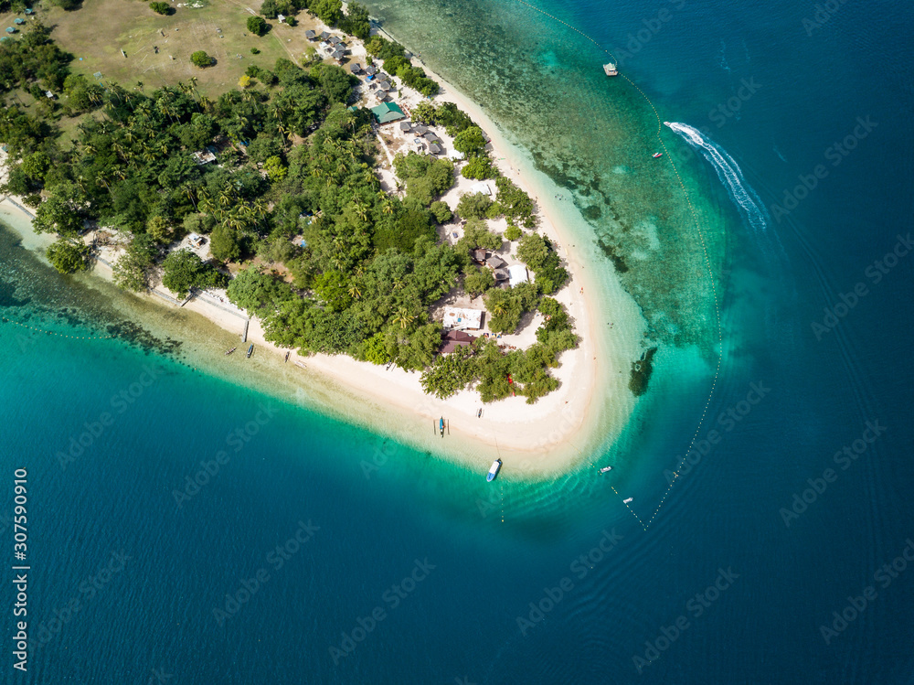 Aerial Drone Picture of the White Sand Beach and Crystal Clear Water of Potipot Island in Zambales, Philippines