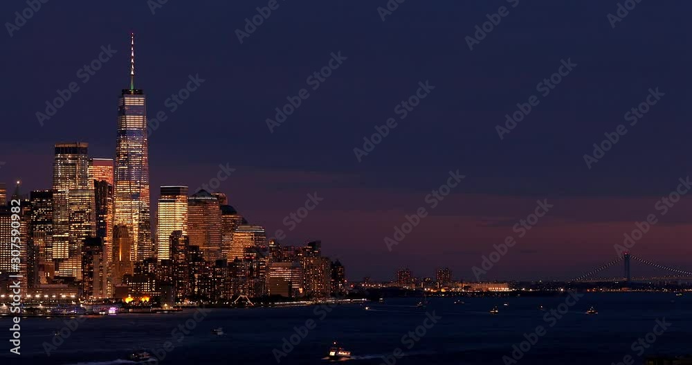 Skyline of midtown Manhattan after sunset, New York City
