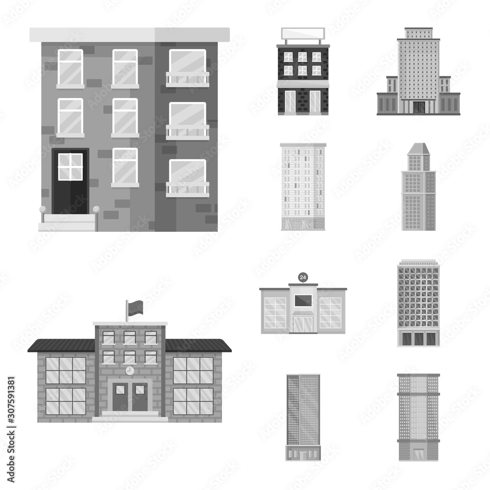 Vector design of construction and city icon. Set of construction and center stock vector illustration.
