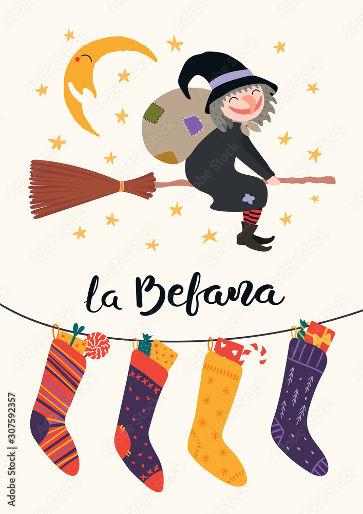 Befana Flat Vector Design Illustration Stock Illustration