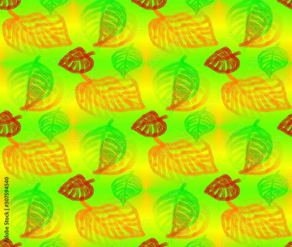 yellow green autumn leaves seamless pattern