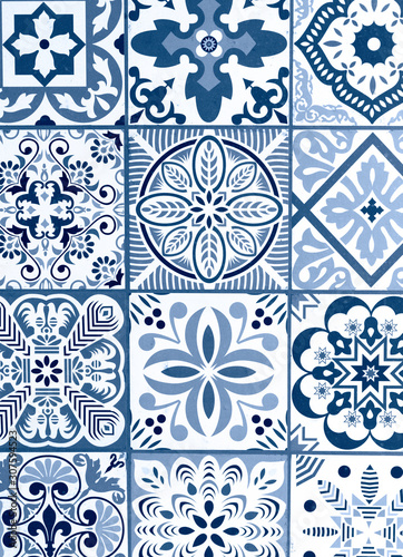 Mexican talavera blue classic background. Color of the year Coy2020