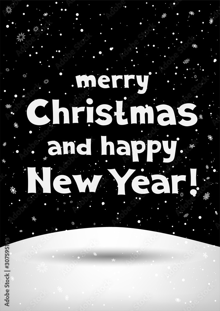 Christmas text snowfall and snowy hill Christmas text snowfall and snowy hill