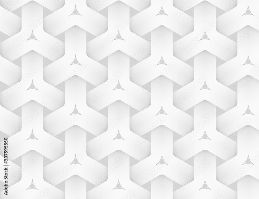 Vector seamless pattern of braided hexagonal bands. White texture illustration. Vector seamless pattern of braided hexagonal bands. White texture illustration.