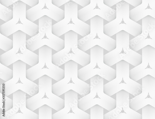 Vector seamless pattern of braided hexagonal bands. White texture illustration.