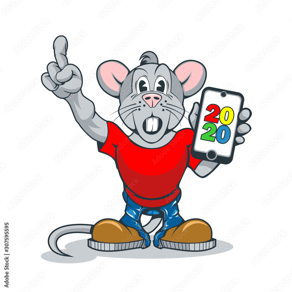 A rat with a surprised face and a smartphone in his hand showing a sign of attention.