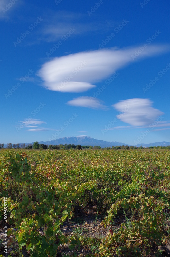 nuage lenticulaire avec le vent et canigou en pyrénées orientales