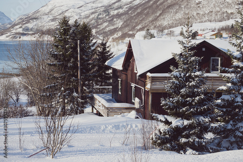 traditional norwegian wooden house © Sergii Mostovyi