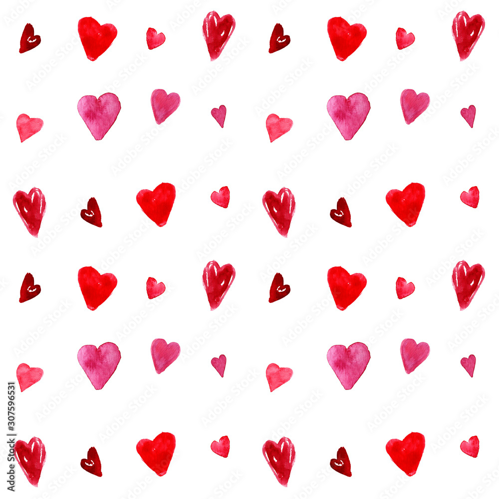 seamless hand painted watercolor repeat pattern with red, pink and purple hearts seamless hand painted watercolor repeat pattern with red, pink and purple hearts