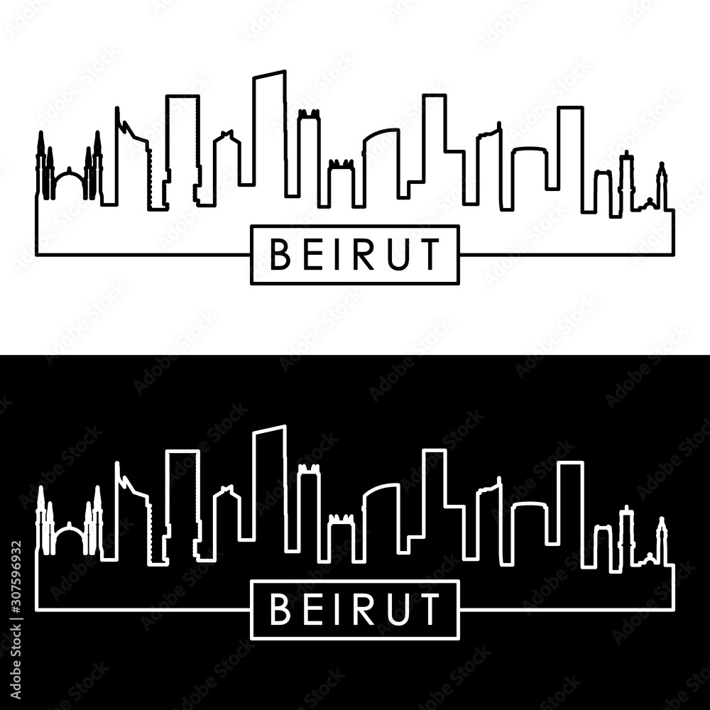 Beirut skyline. Linear style. Editable vector file.