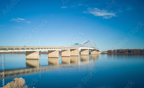 Wallpaper Mural Historic blue and white arch truss bridge over the Columbia River with blue skies and clouds on a sunny morning in Kennewick-Pasco Washington Torontodigital.ca
