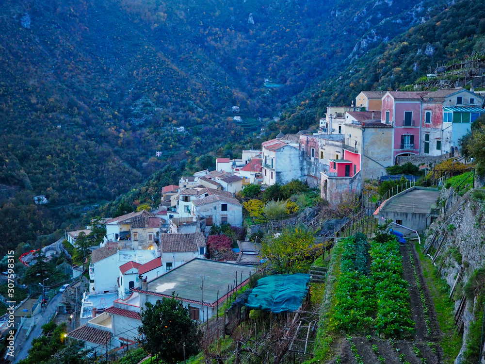 View of Albori, a village in the mountains of the Amalfi coast, Italy View of Albori, a village in the mountains of the Amalfi coast, Italy