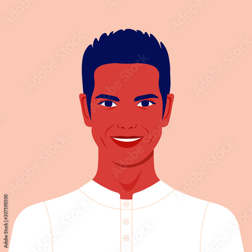 Portrait of a happy guy. Avatar of a smiling young man. Vector flat illustration