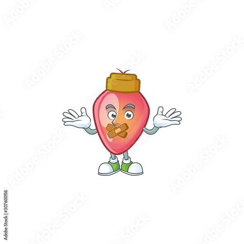 Red christmas bulb mascot cartoon character style making silent gesture