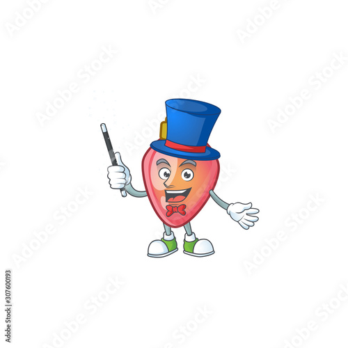 Cartoon character of red christmas bulb Magician style