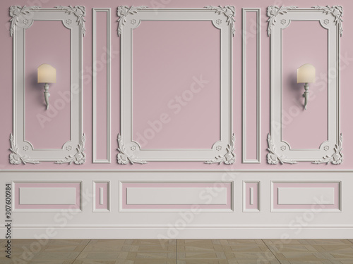 Classic interior wall with mouldings