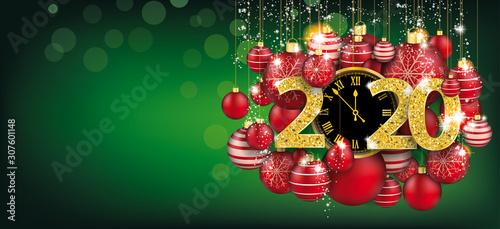Hanging Red Baubles Green Christmas Golden Clock 2020 Header