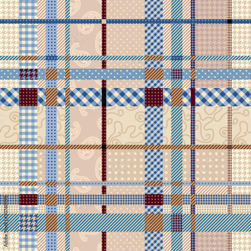 Patchwork textile pattern. Seamless quilting design background.