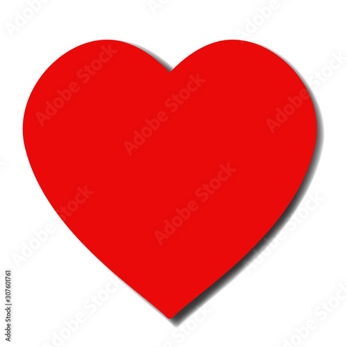 Flat red heart with a falling shadow. Valentine's day symbol icon with paper cut effect. Stock vector element isolated on white background.