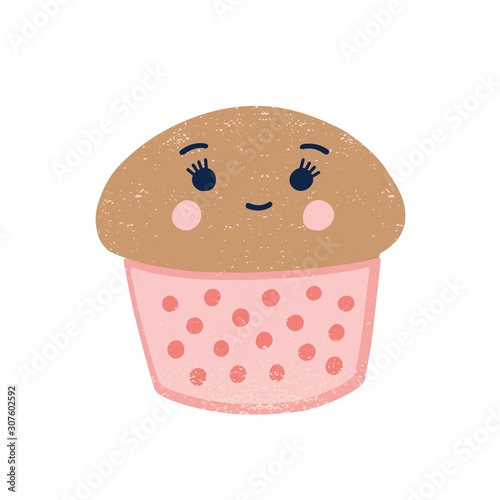 Cute cupcake flat vector illustration