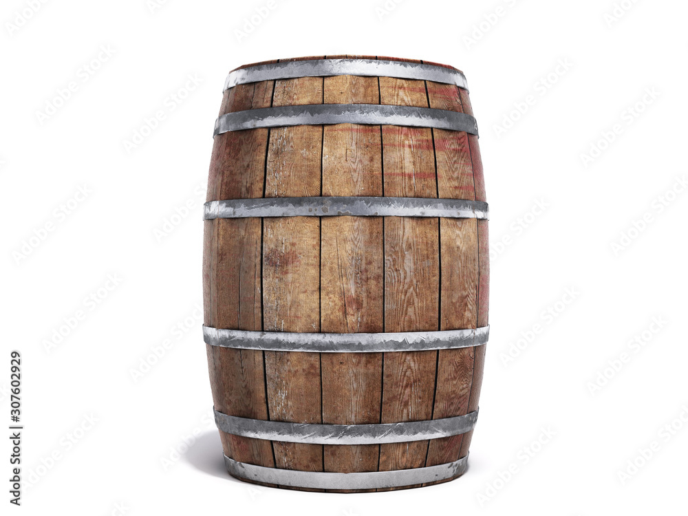 Wooden barrel isolated on white background 3d illustration