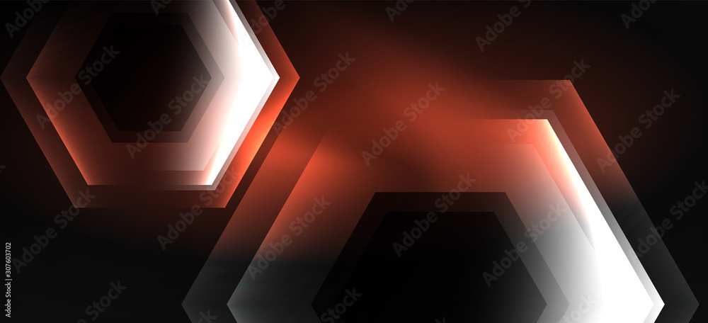 Neon color hexagon shapes, lines on black background. Modern template for web backdrop design. Abstract geometric frame Neon color hexagon shapes, lines on black background. Modern template for web backdrop design. Abstract geometric frame
