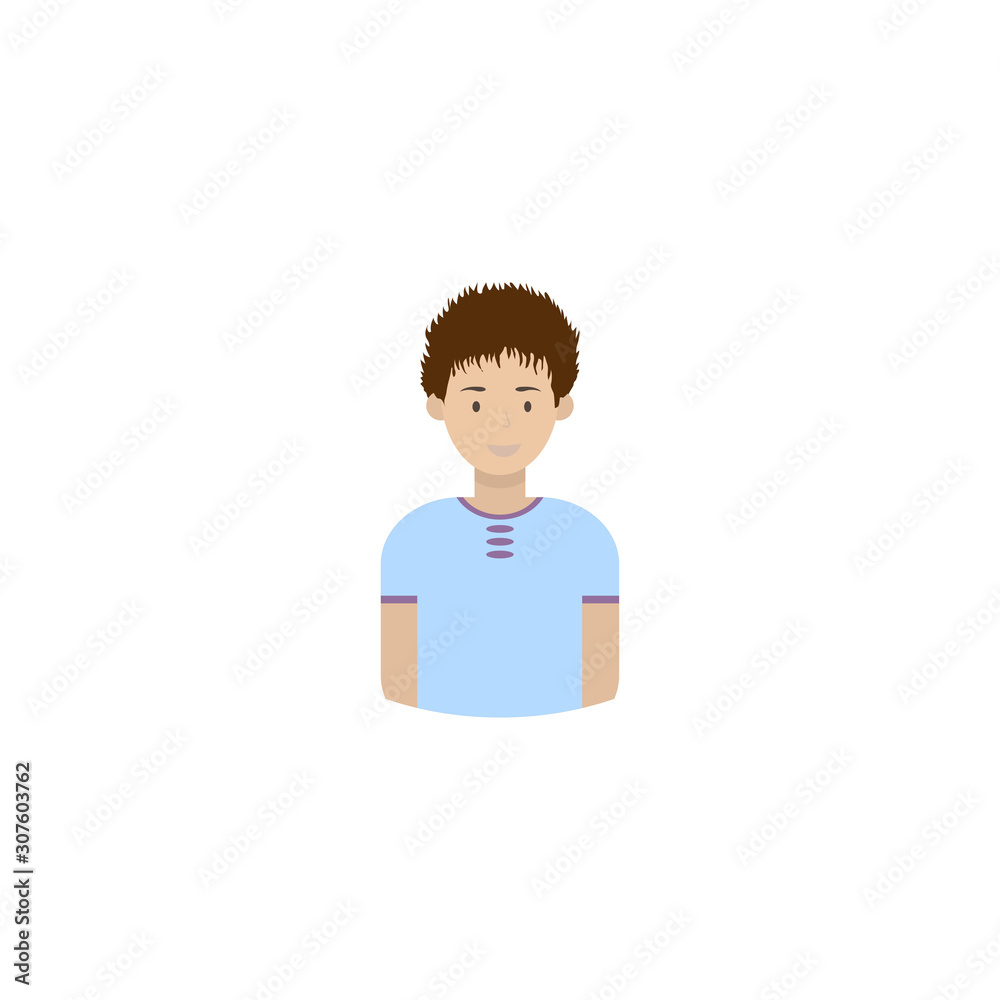 Image of the head and torso of a young man in a flat style. Vector illustration