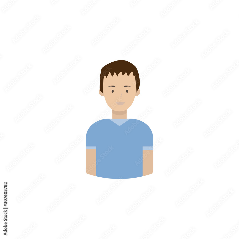 Image of the head and torso of a young man in a flat style. Vector illustration