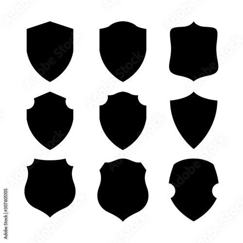 Vector Shield icon. Heraldic shields, security black labels. Knight award, medieval royal vintage badges isolated vector.