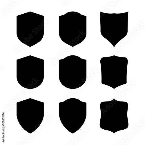 Vector Shield icon. Heraldic shields, security black labels. Knight award, medieval royal vintage badges isolated vector.