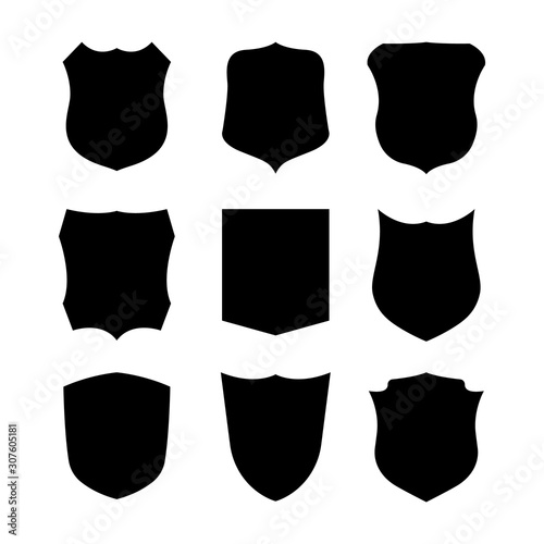 Vector Shield icon. Heraldic shields, security black labels. Knight award, medieval royal vintage badges isolated vector.