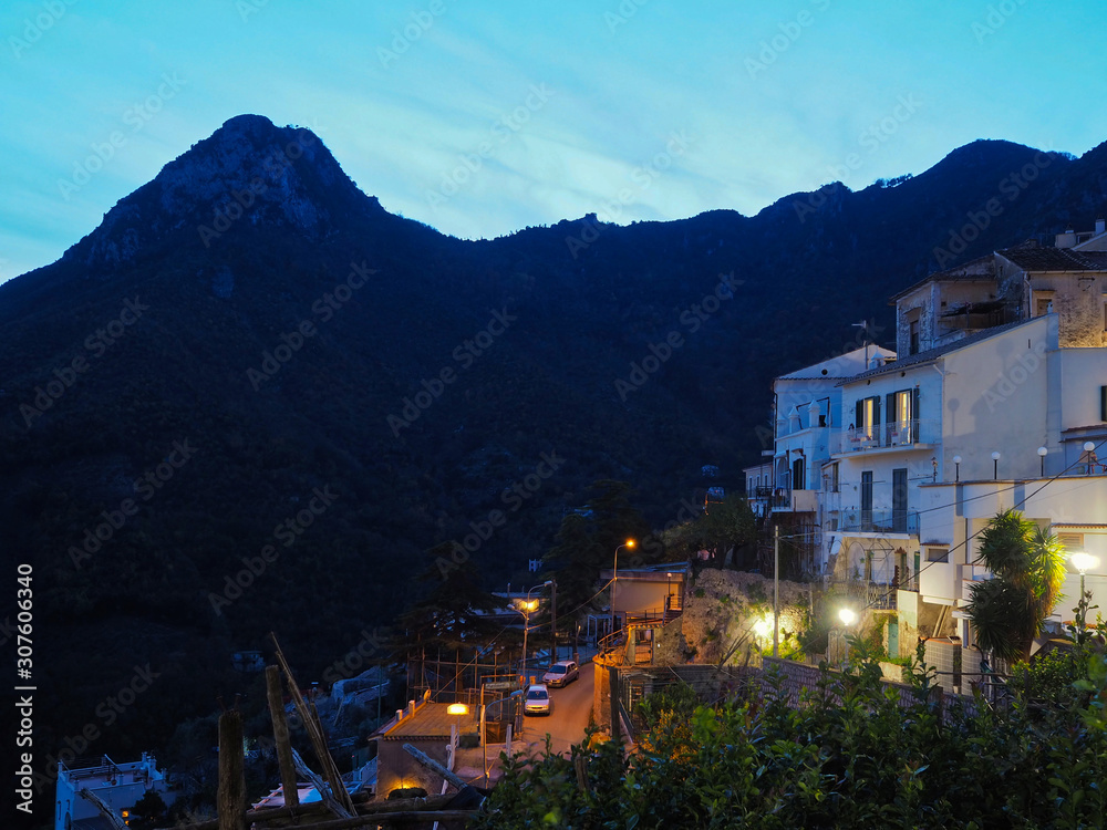 Amalfi coast, Italy, 12/04/2019. Pictures of a village during the holiday season